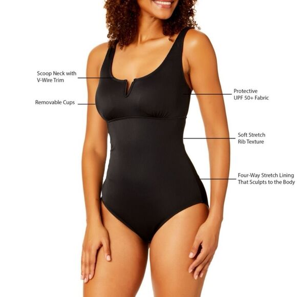 Anne Cole Women’s Square Neck One Piece Swimsuit XS Color Black - Picture 4 of 6
